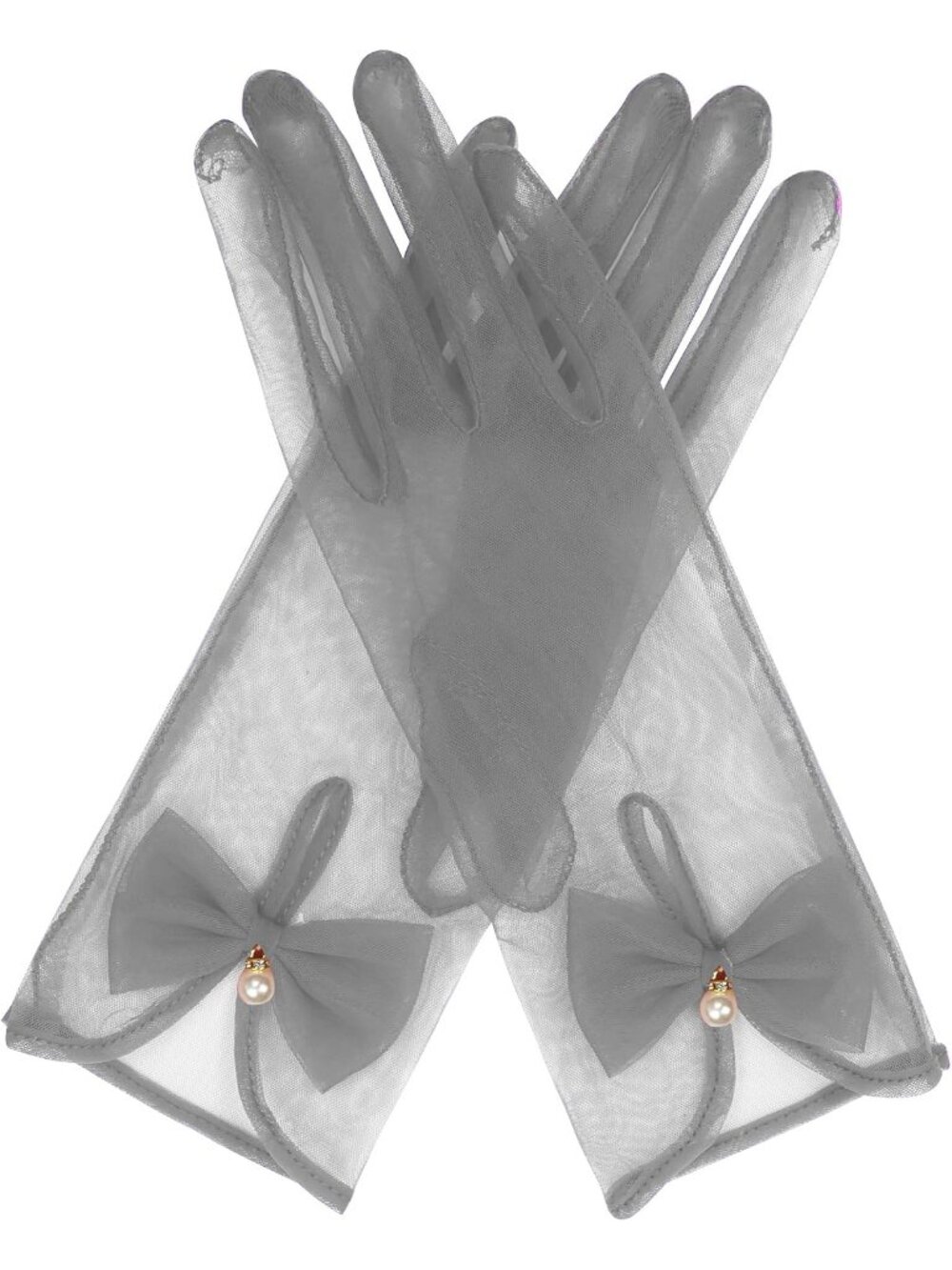 Women's Silver Wrist Length Vintage Accessories Elegant Tulle Short Mesh Gloves
